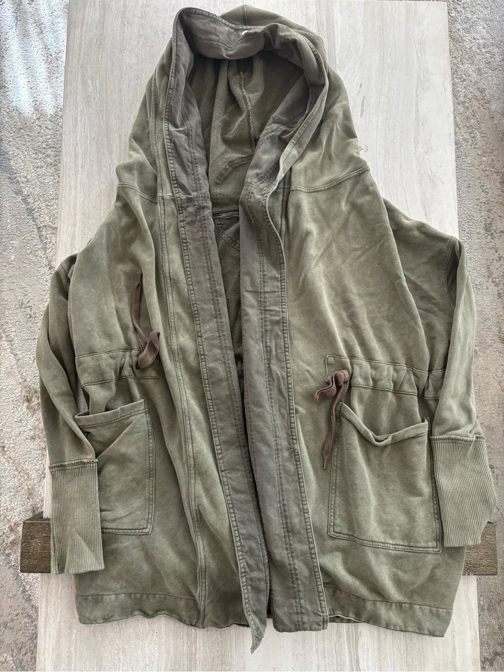 Free People Washed Olive Hooded Drawstring Jacket